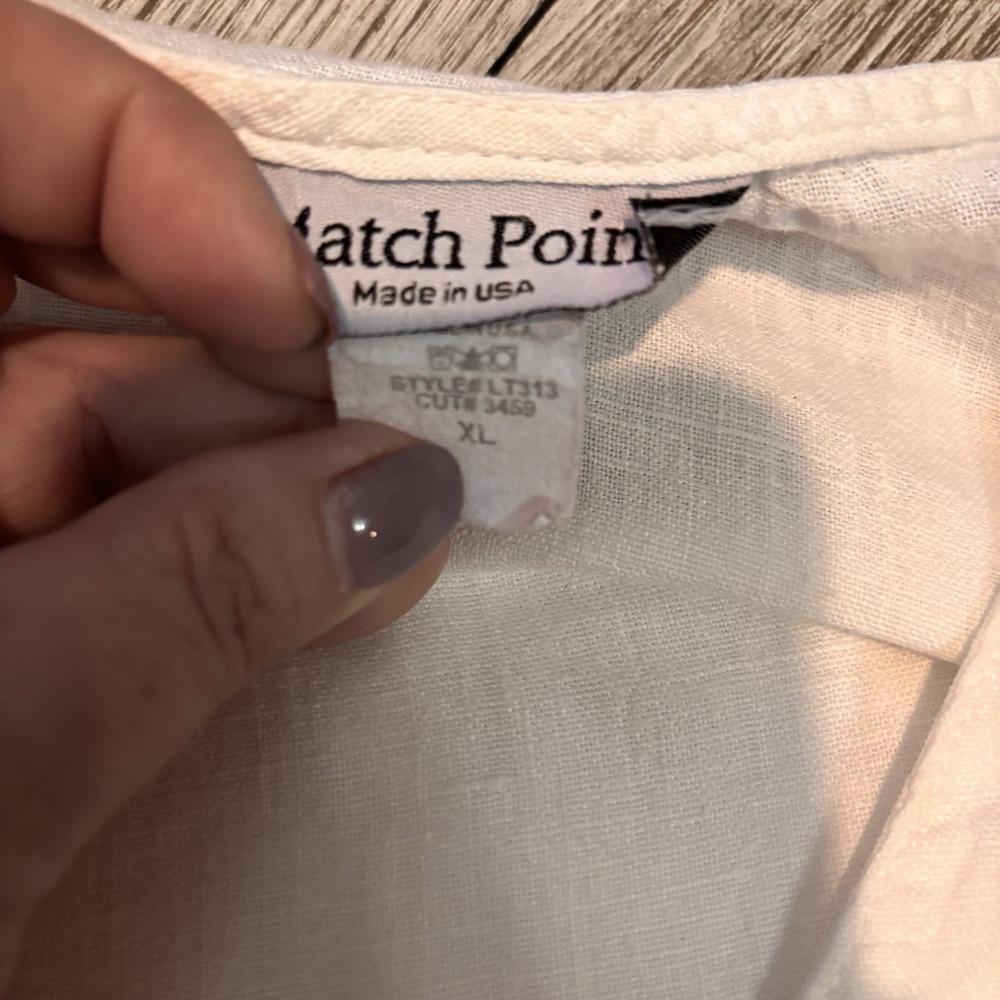 Vintage Match Point‎ White Linen Tunic Blouse XL Made USA  Boho - Picture 5 of 5